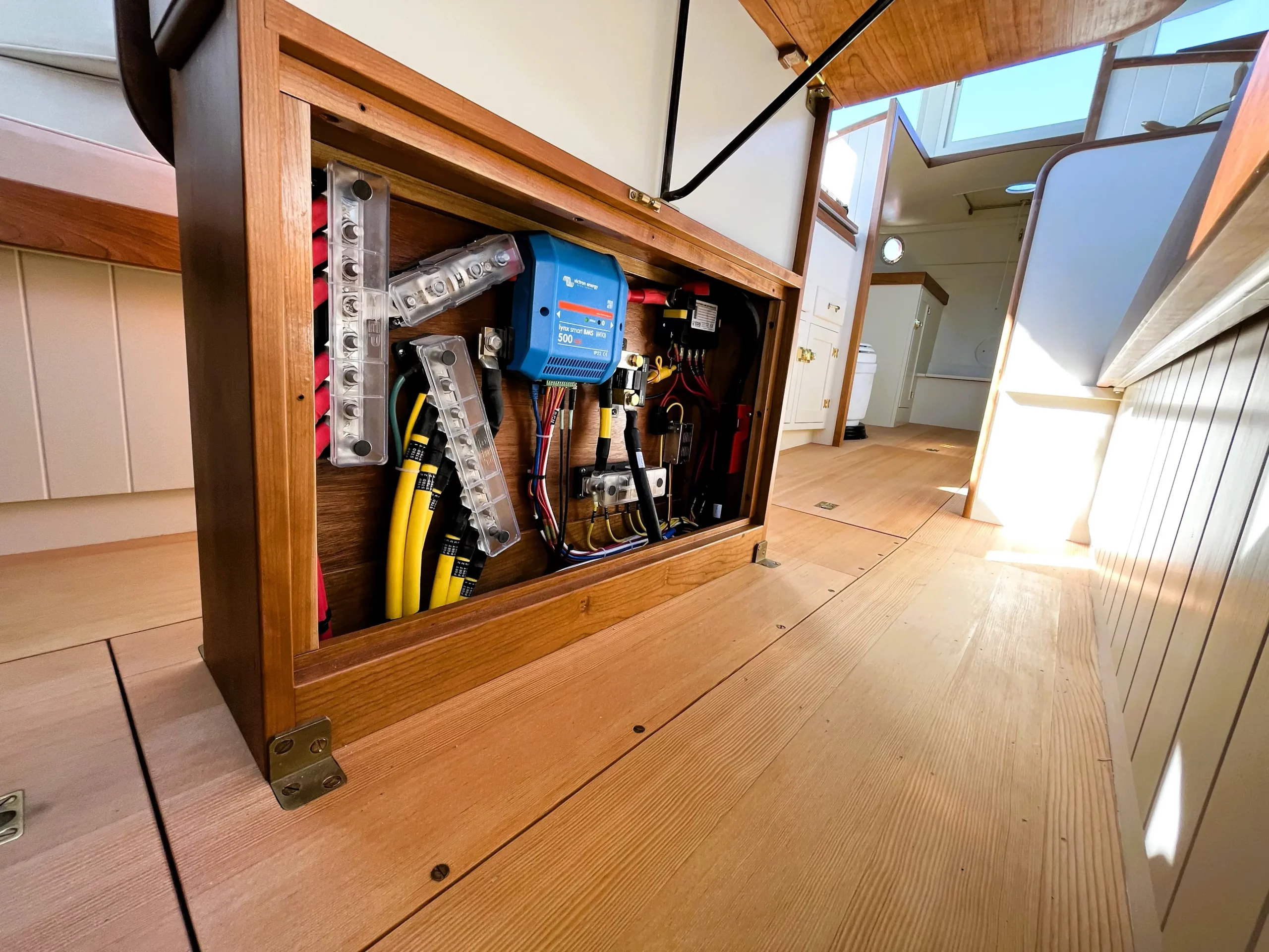 Cabinet with electronics in boat