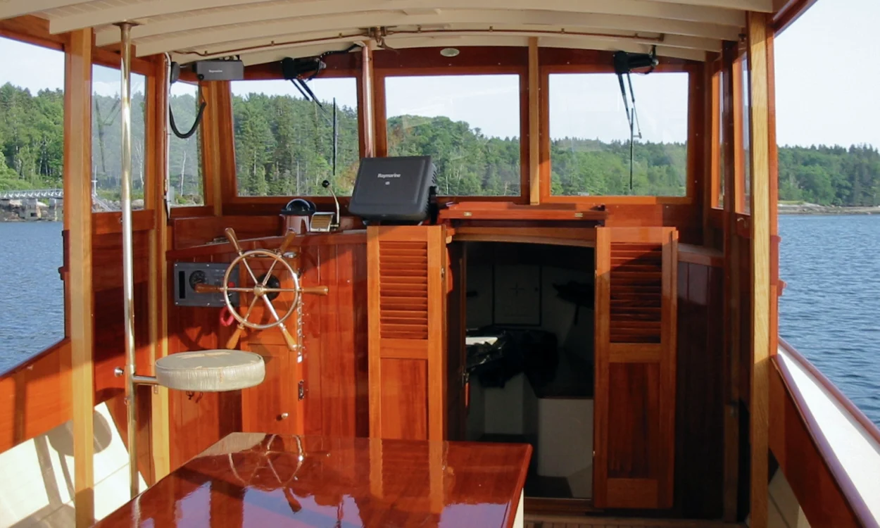 Varnished helm station.