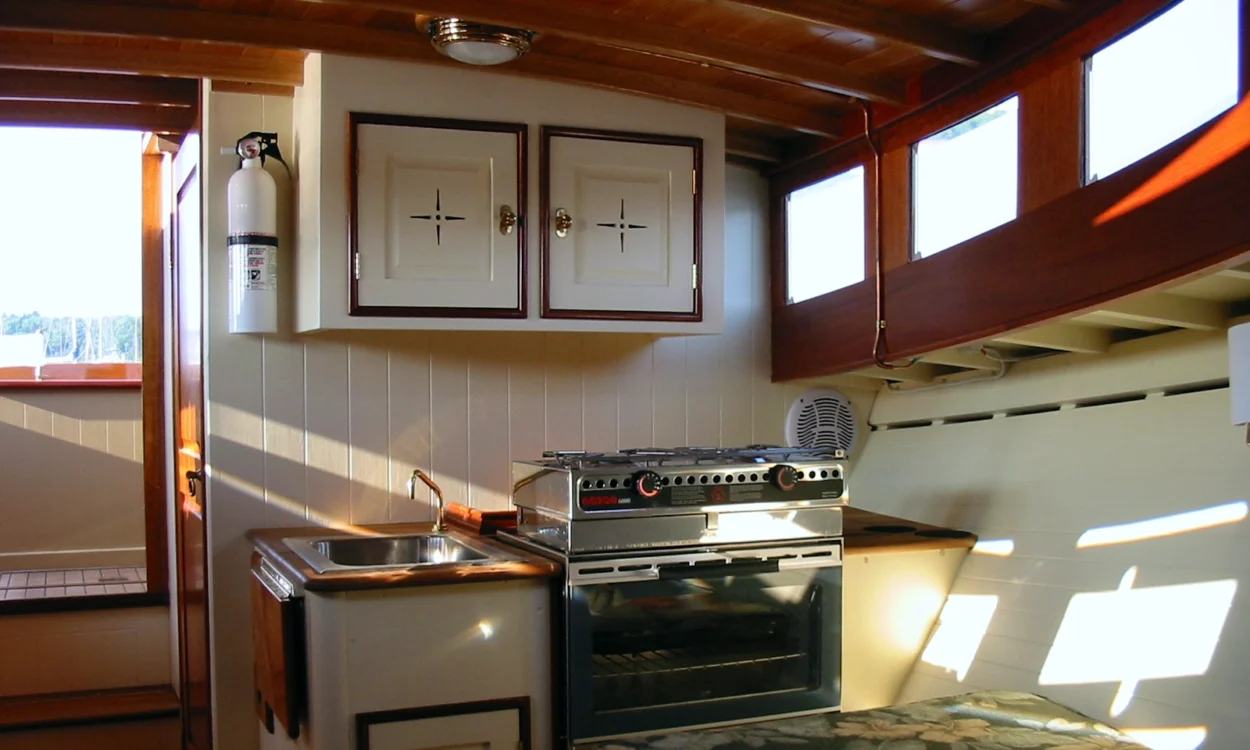 Small galley in a custom powerboat.