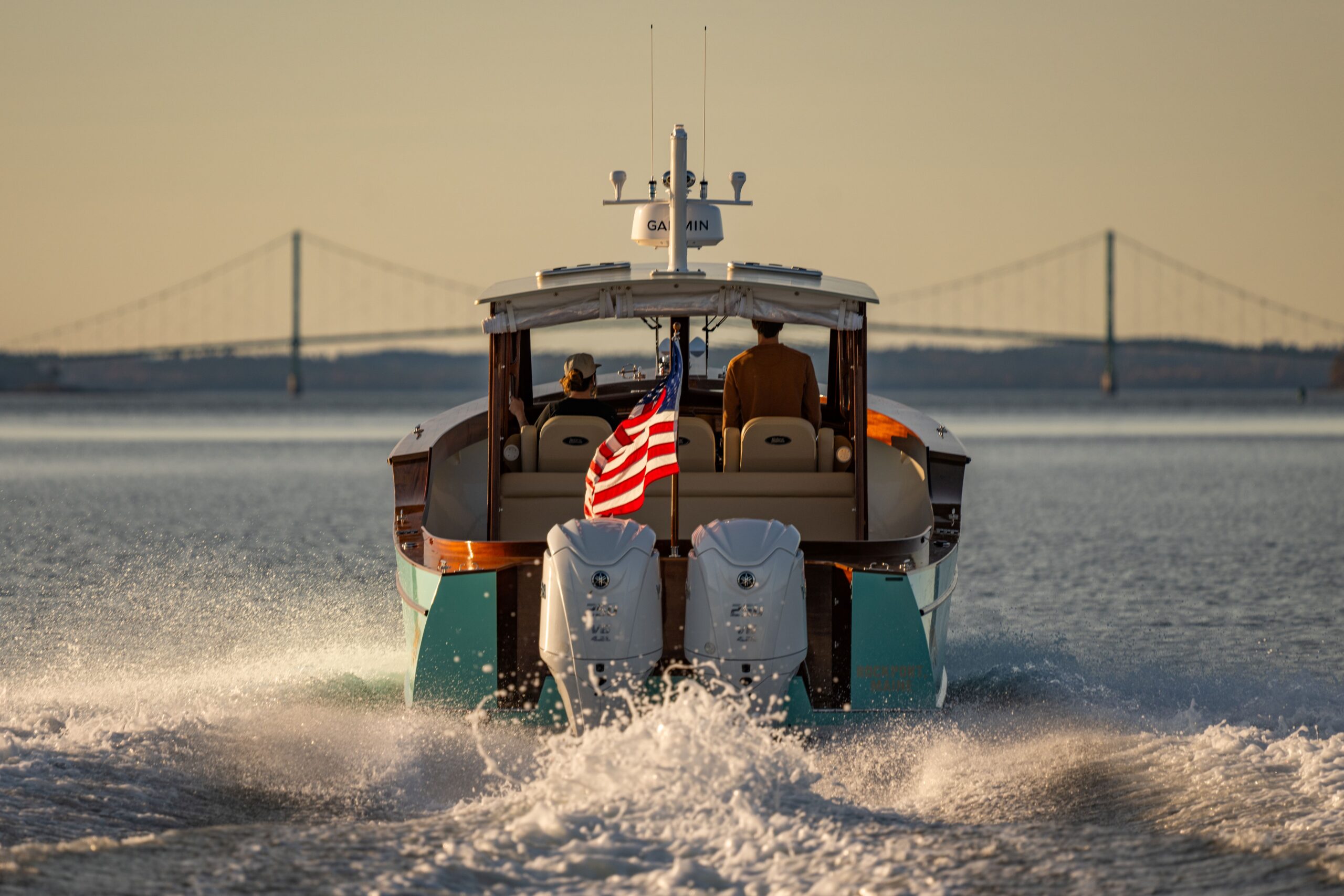 GATSBY II heading under the Deer Isle Bridge
