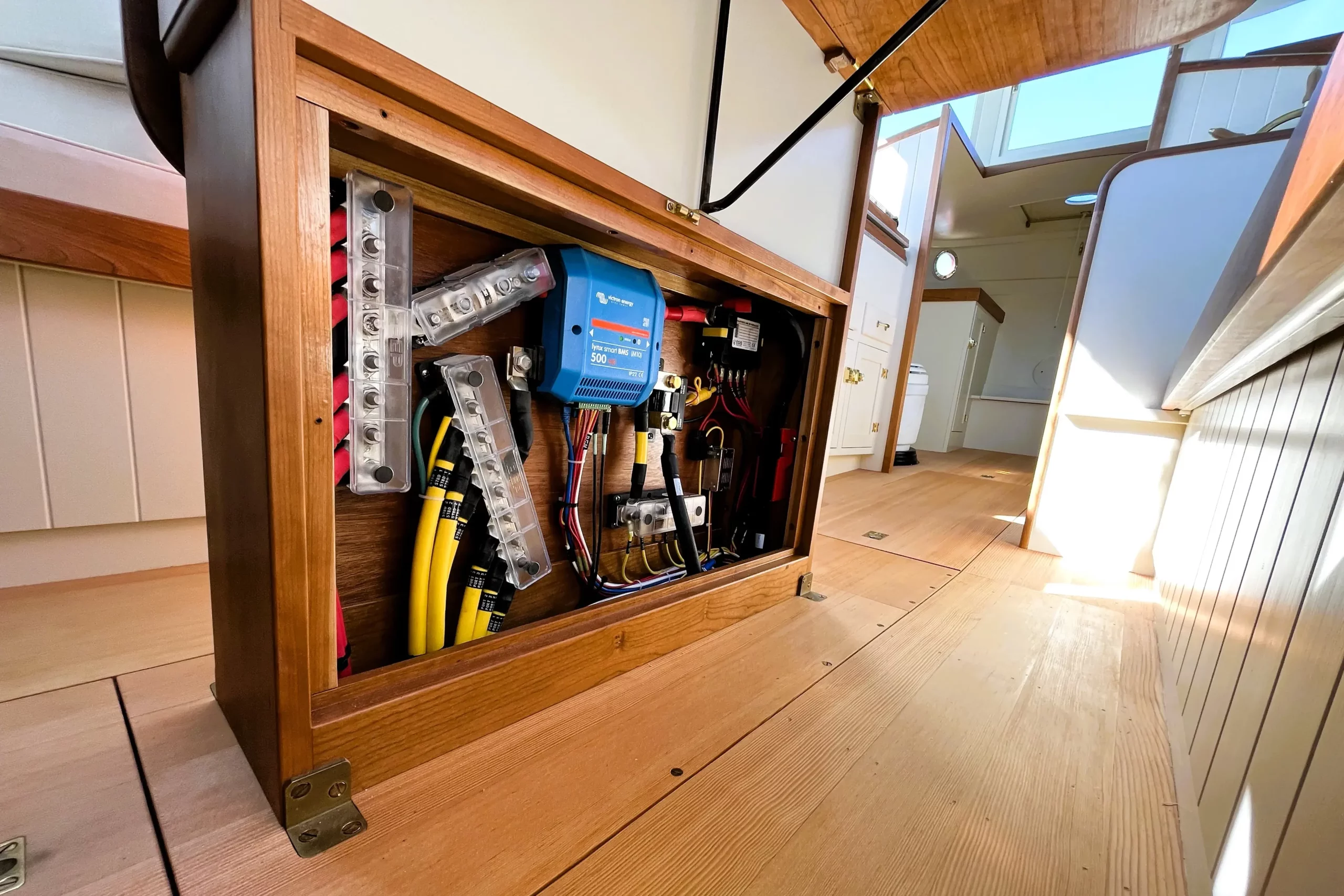 Cabinet with electronics in boat