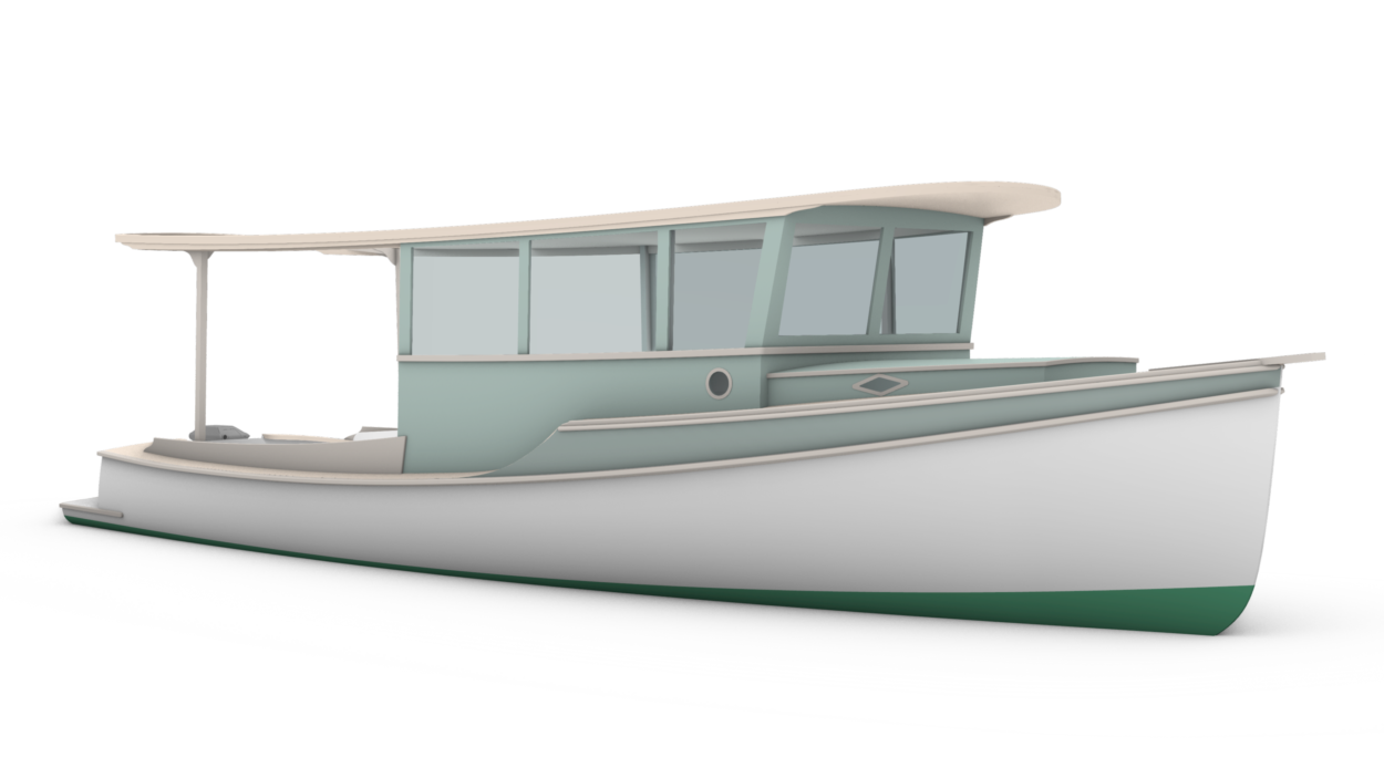 Rendering of an electric cruising boat