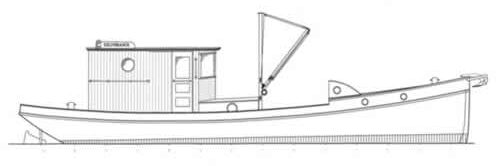 Outboard profile drawing of boat