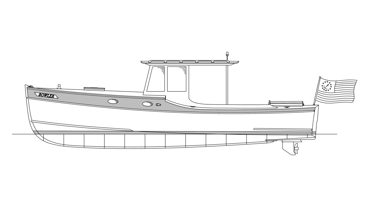 Profile drawing of powerboat.